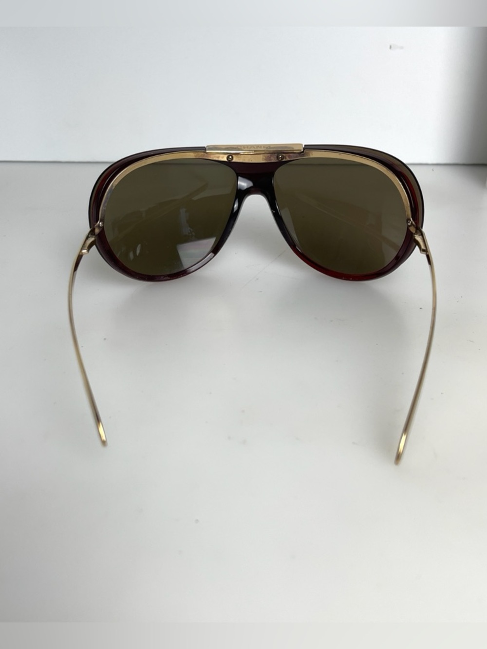 Vintage Y2K CHANEL 6006 Gold Shield Aviator Brown Lens Sunglasses Italy Unisex - Picture 6 of 16